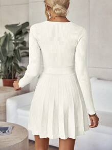 SHEIN LUNE 纯色褶皱下摆毛衣裙，秋冬休闲风格