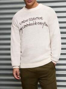 RueChic Men Letter Pattern Regular Sweater - Beige - View 1