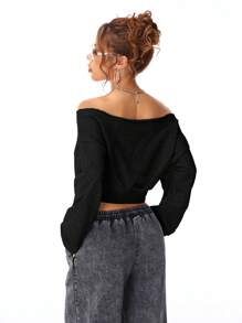 Coolane 女士冬季休闲单肩宽松运动衫 - 黑色 - 查看 2