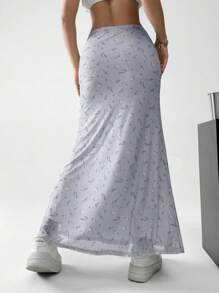 Muchica 女士碎花长款休闲鱼尾裙 - 棕色 - 查看 2