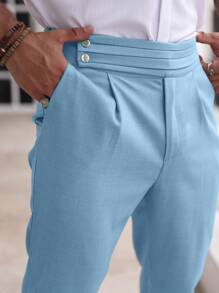 Manfinity Homme 简约百褶斜口袋休闲裤男士蓝色裤子男士浅蓝色男士休闲裤男士裤子 - 淺藍色 - 查看 2