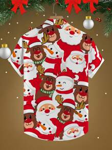 Manfinity Homme Men's Christmas Cartoon Print Short Sleeve Shirt - Multicolor - View 2