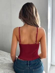 SHEIN ICON Fashionable Sexy Solid Color Semi-Sheer Camisole - Burgundy - View 6