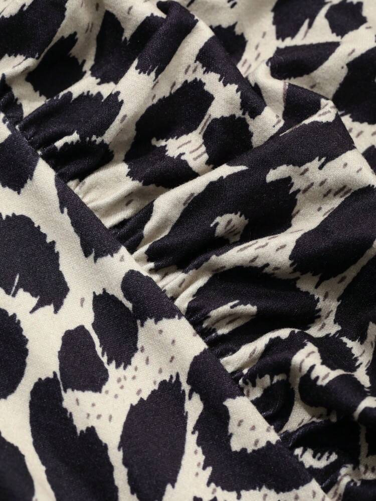 Women's Autumn High Collar Leopard Print Ruched Fitted T-Shirt Cheetah Print Long Sleeve Women Tops,Fall Women Clothes