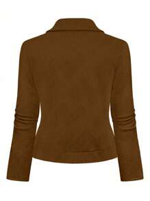 SHEIN LUNE Plus Size Plain Textured Casual Jacket For Autumn - Coffee Brown - View 2