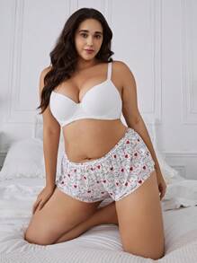 Betty Boop x SHEIN 2pcs/Pack Cute Heart Print Comfortable Plus Size Casual Panties,Red & White - Red and White - View 3