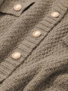 DAZY Áo khoác cardigan hở gấu đơn hàng khuy trơn màu cho nữ, thu đông, đêm giao thừa, áo dài tay, quần áo nữ mùa thu - Xám - Xem 10