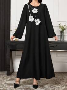 Al Najma 1pc Women's Daily Traditional Applique 3D Floral Elegant Party Dress, Casual A Line Arabian Dresses, For Evening Party/Wedding Guest/Anniversary