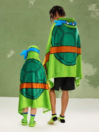 TEENAGE MUTANT NINJA TURTLES | SHEIN 1pc Cartoon Turtle Print Hooded Wearable Blanket, Two Sizes, Large And Small, Suitable For Children Aged 5-12 And Adults