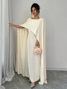 Chiquease Đầm Maxi Dự Tiệc Chiffon Cổ Tròn Rộng Rãi Viền Lớn Cho Nữ - Màu be - Xem 7