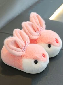 儿童冬季拖鞋，可爱兔子图案，保暖防滑软底包趾幼儿/儿童家居拖鞋 - 粉色 - 查看 1