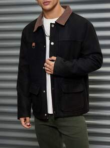 RueChic 100% Cotton Men Zip-Up And Button Detailed With Pockets Regular Jacket - Dark Grey - View 6