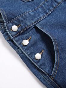 Manfinity Homme Men's Casual Washed Denim Bib Overalls - Medium Wash - View 5