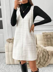 SHEIN LUNE 秋冬新款豹纹吊带休闲街头机场风女士短裙豹纹连衣裙豹纹连衣裙套头连衣裙工装裤 - 白色 - 查看 6