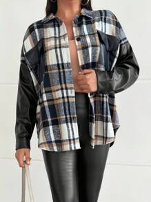 RueChic Frenchy Flap Pocket Drop Shoulder PU Detailed Jacket - Multicolor - View 1