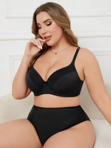 Áo ngực có gọng vá tối giản cỡ lớn - màu đen - Xem 6