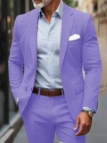 Manfinity Mode 1pc Men Autumn Lapel Neck Single-Breasted Suit Jacket, Formal Commuter Wear - Purple - View 7