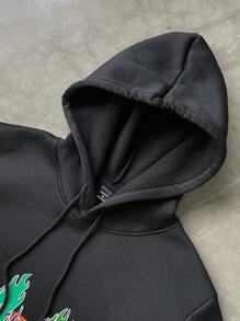 Manfinity Roghcode 男士字母印花连帽运动衫和撞色抽绳运动裤套装，男士运动服，男士两件套服装，图案运动衫 - 黑與白 - 查看 5