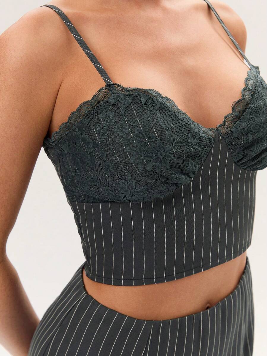 Glamine GLAMOR Women's Ferran Corset Top Grey Pinstripe Hot On Two - Grey - View 1