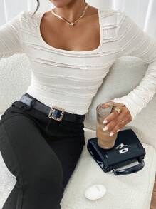 SHEIN Frenchy Top casual de manga larga con decoración de lazo de bloque de color