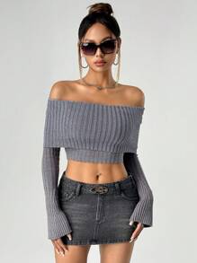 SHEIN ICON 1pc Women Fall Sweaters One-Shoulder Long Sleeve Cropped Slim-Fit Sweater, Solid Color, Autumn