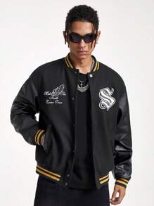 Manfinity VCAY Men's Loose Woven Long Sleeve Jacket, For Fall Winter - Black - View 2