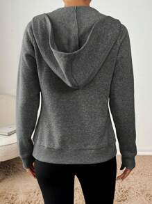 SHEIN Essnce Women's Casual Fashion Slim Fit Regular Hooded Long Sleeve Coat Zip Up Women Hoodie Essentials Hoodie Women Tracksuit Workout Jacket Fall Women Clothes - Dark Grey - View 2