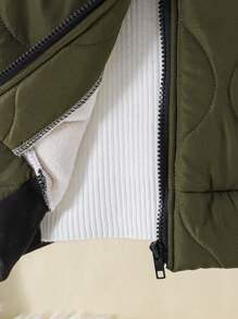 Tween Boys Green Padded Patchwork Fluffy Jacket, Autumn/Winter - Green - View 3