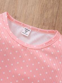 2 sets de 4 piezas cada , blusas de manga larga con estampado de corazones a lunares rosados y blancos, y pantalones largos - Pijamas cómodos y casuales para niñas jóvenes