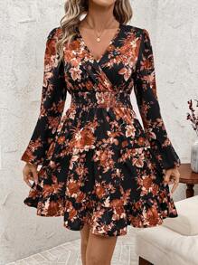SHEIN Clasi Women Vintage Floral Print Cinched Waist Midi Dress - Multicolor - View 3