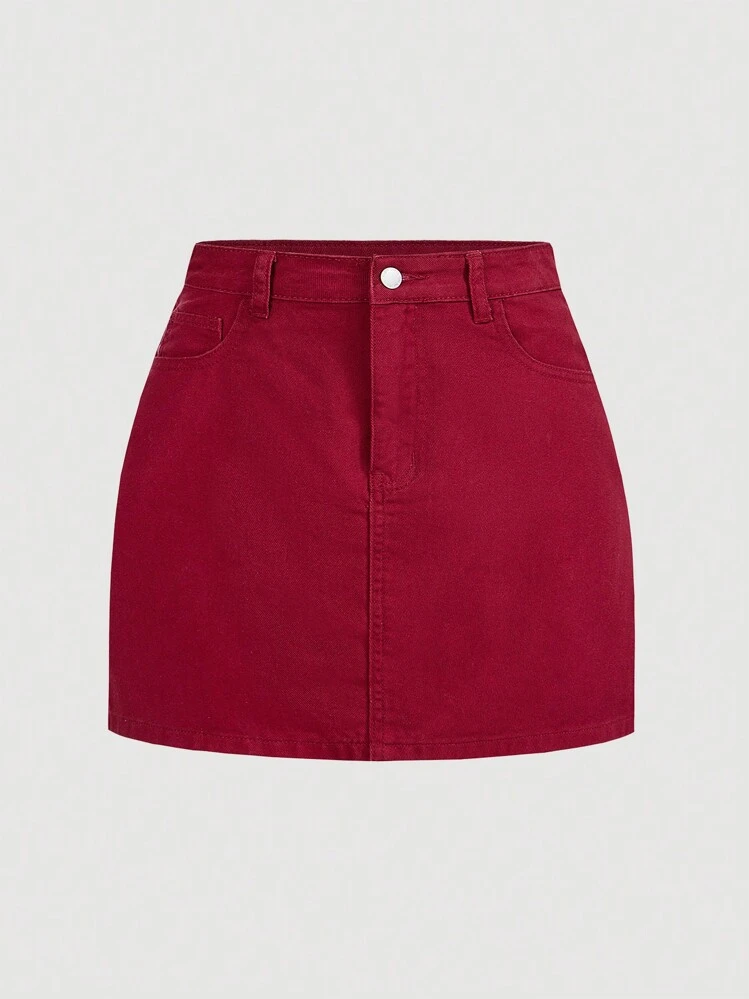 Jupe En Jean Rouge Foncé Topshop - Taille 8 - Style Mini - En Coton Délavé - À Peine Portée - Occasion En Très Bon état