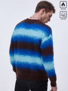 Claim Dot Men Casual Ombre Striped Drop Shoulder Sweater, Autumn/Winter - Brown - View 2
