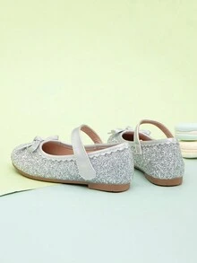 1 双百搭女童平底鞋，带闪光蝴蝶结装饰，适合所有季节 - 銀色 - 查看 3