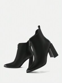 CUCCOO SZL Women's Pointed Toe Chunky High Heel Ankle Boots & Short Boots, Suitable For Christmas, New Year Party, Date Night, Casual Wear In Spring For Christmas And New Year Holiday Vibe Fall And Winter Valentines - Black - View 3