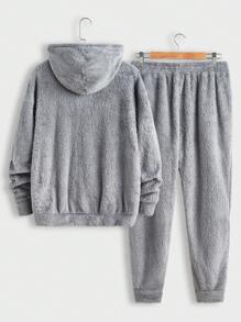 Manfinity VCAY 2pcs Knitted Loose Drop Shoulder Thicken Casual Men's Jacket & Pants Set - Grey - View 2