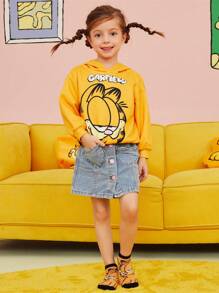 GARFIELD X SHEIN 2 Pairs Cute Colorblock Cartoon Pattern Kids Short Cotton Socks