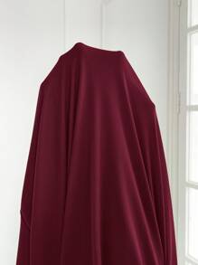 Modelyn 勃艮第红色女士纯色不对称领长袖连衣裙，优雅长款晚礼服 - 酒紅色 - 查看 7