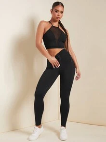 SHEIN SXY Quần legging cạp cao màu trơn cho nữ tập thể dục hàng ngày - màu đen - Xem 4