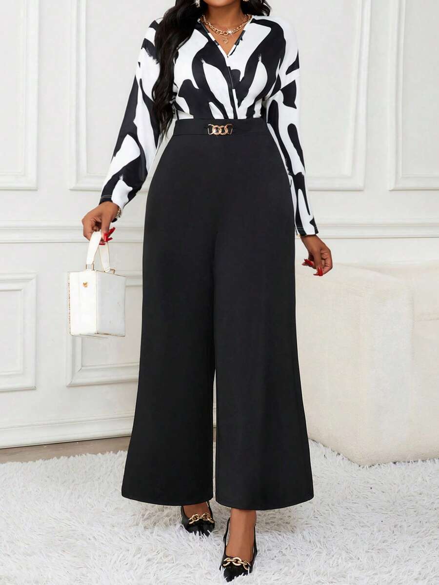 SHEIN Lady Autumn And Winter Elegant Work Black White Long Sleeve Long