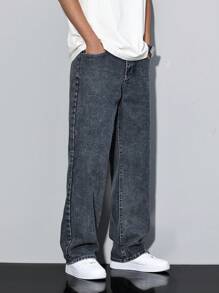 Manfinity Homme Loose Fit Men's Slant Pocket Straight Leg Jeans