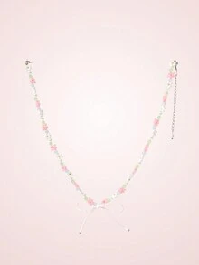 SHEIN MOD 女士精致串珠花卉蝴蝶结吊坠项链 - 彩色 - 查看 3