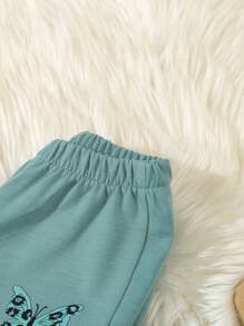 SHEIN Elladie kids Young Girl Leopard Print Baseball Jacket, Butterfly Print T-Shirt And Sweatpants 3pcs Casual Set, Spring Autumn - Multicolor - View 3