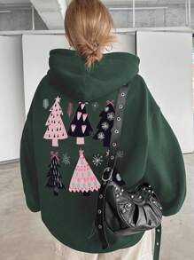 DAZY Women's Christmas Vibe Color-Block Fleece Thickened Sweatshirt Hoodie Fall,Winter - Pink - View 1