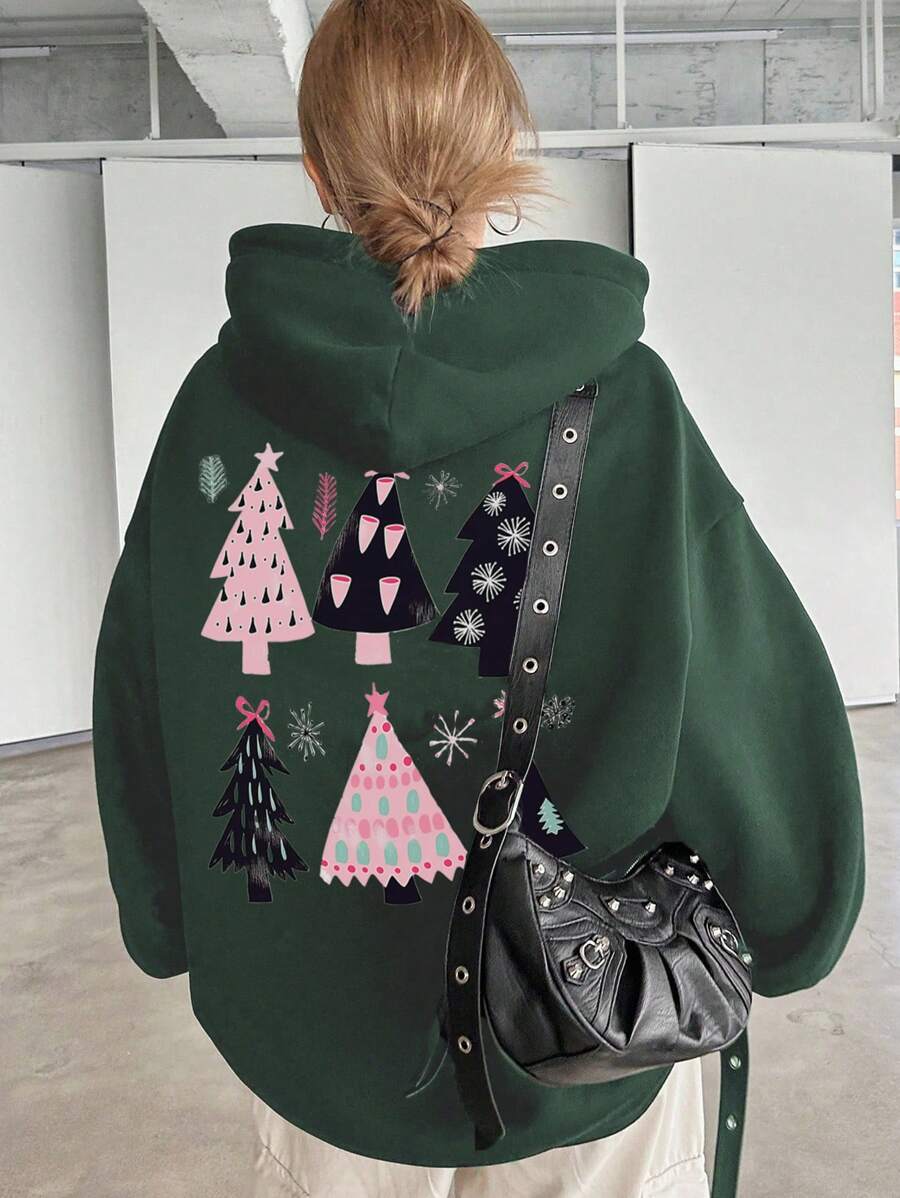 DAZY Women's Christmas Vibe Color-Block Fleece Thickened Sweatshirt Hoodie Fall,Winter - Pink - View 1