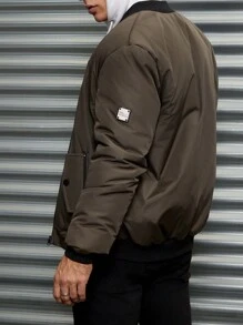 SHEIN Cottnline Men Label Detail Regular Bomber Coat - Dark Green - View 2