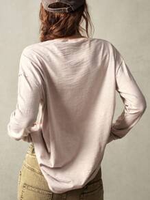 Bohemela 大码女式纯色船领落肩长袖休闲T恤 - 米色 - 查看 7