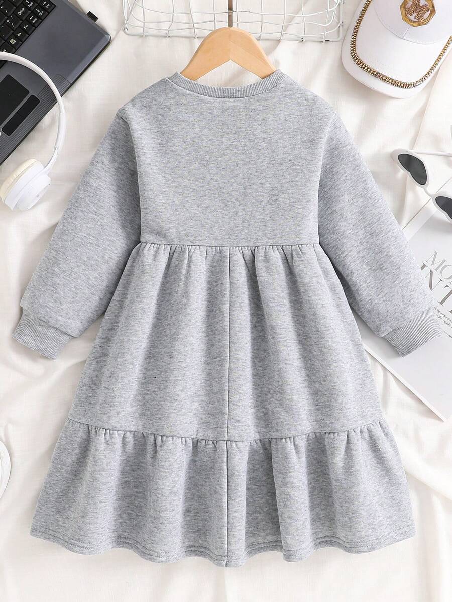 SHEIN Young Girl Knitted Clear Color Round Neck Letter Pattern Loose