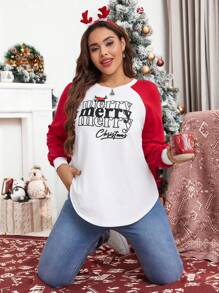 SHEIN LUNE Casual Loose Fit T-Shirt, Suitable For Home Wear In Autumn/Winter, New Years Women Outfit Holiday Outfit - Multicolor - View 4