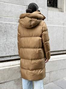 EURMUSE Camel Hooded Padded Long Winter Coat - Camel - View 2