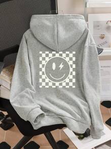 Tween Girl  Minimalist Print Hooded Sweatshirt - Grey - View 1